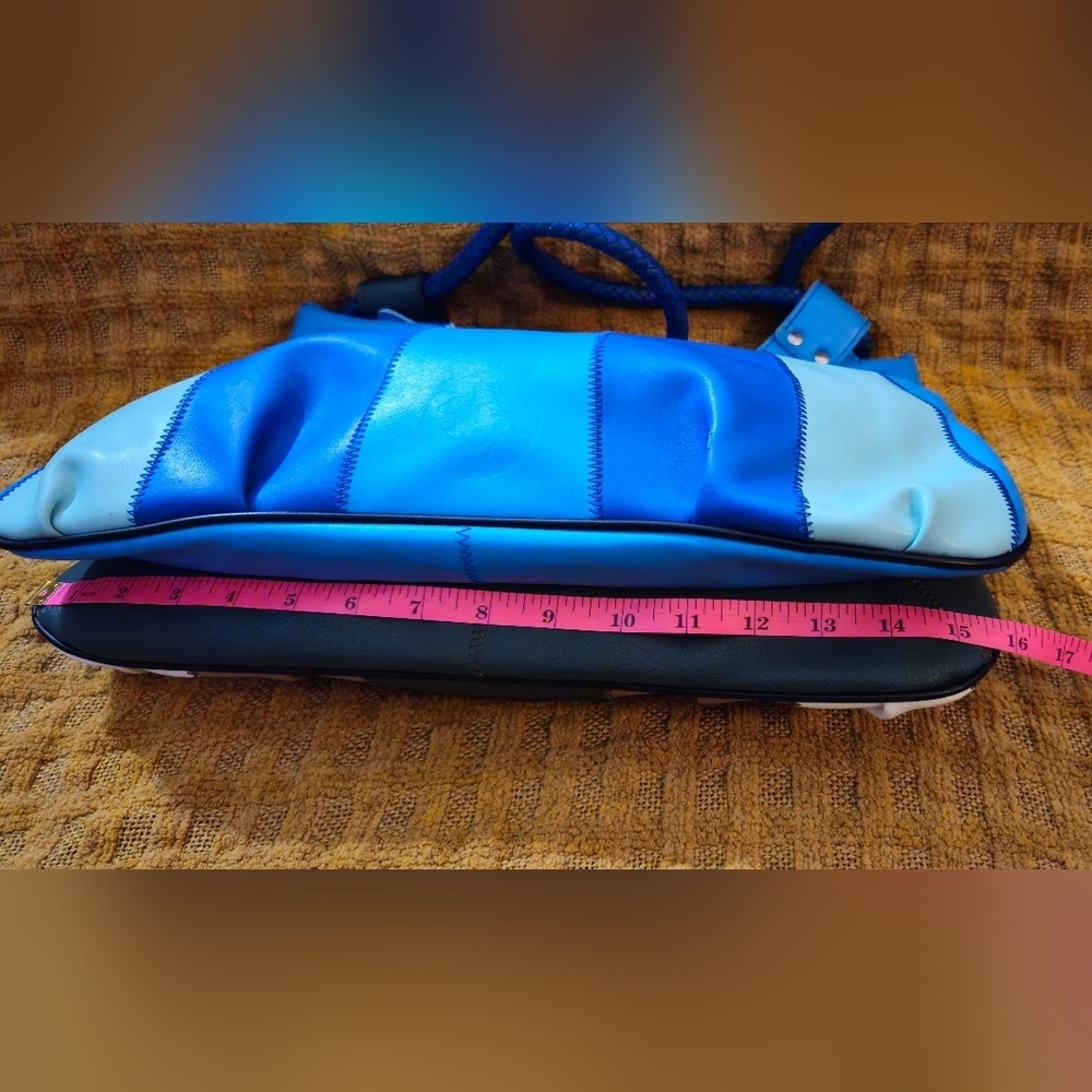Solongon Blue, Green, Tan, & Cream Striped Women's Shoulder Bag - Picture 6 of 13